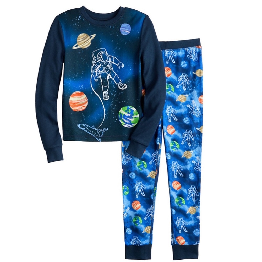 Cuddl Duds Boys Space Astronaut Ship Planets Shirt and Pants Pajamas